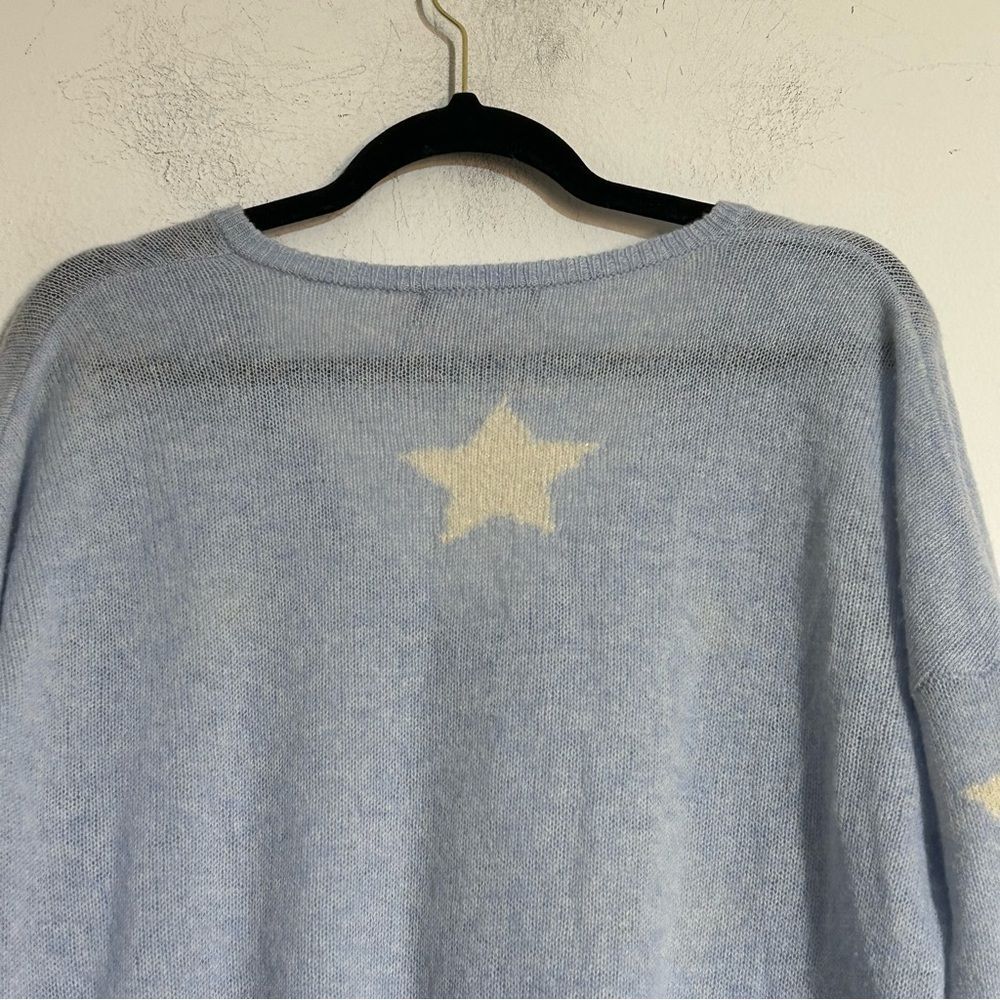 Brodie Cashmere Fine Cashmere Blue Star V-Neck Sweater Jumper Size Small - Picture 9 of 11